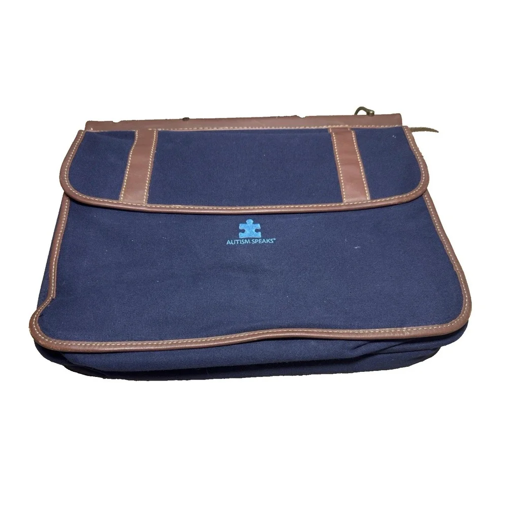 Tommy Hilfiger Navy Canvas‎ Double Flap Over Messenger Bag Leather Business Case